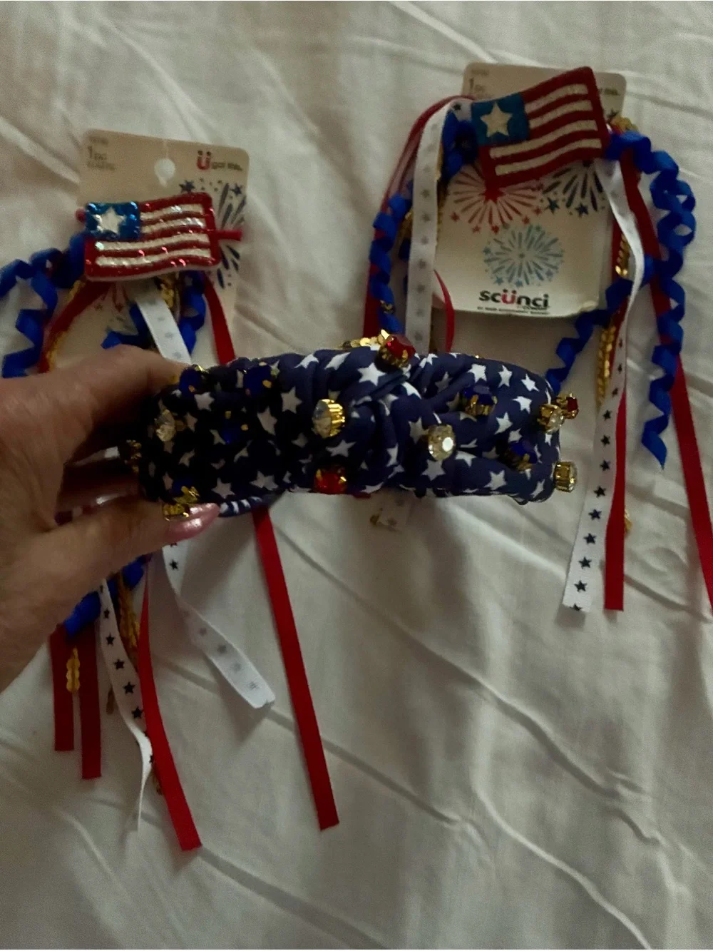 Kids Red, White & Blue Star Headband and Ribbon Set